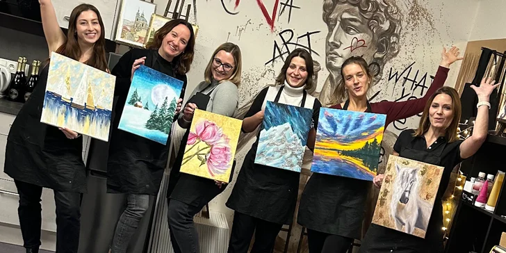 Tříhodinový workshop malování akrylem s možností použití plátkového zlata i stříbra vč. pomůcek