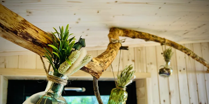 Vybavený treehouse na úpatí Krušných hor: terasa, houpací křesla i gril