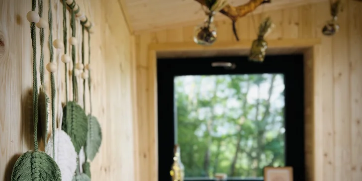 Vybavený treehouse na úpatí Krušných hor: terasa, houpací křesla i gril