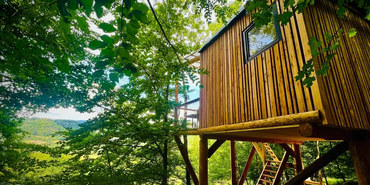 Vybavený treehouse na úpatí Krušných hor: terasa, houpací křesla i gril
