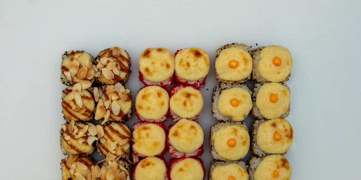 Sushi sety s až 40 kousky na odnos s sebou: s rybami, zapečené i se sýrem Philadelphia