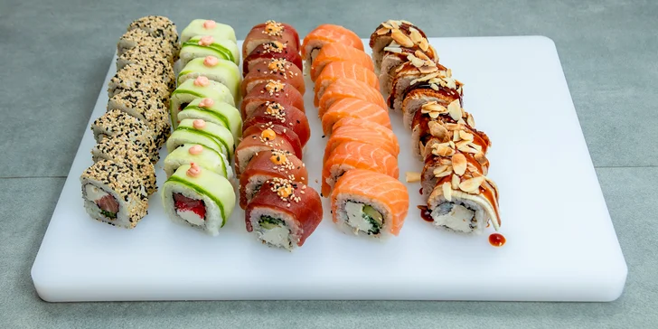 Sushi sety s až 40 kousky na odnos s sebou: s rybami, zapečené i se sýrem Philadelphia