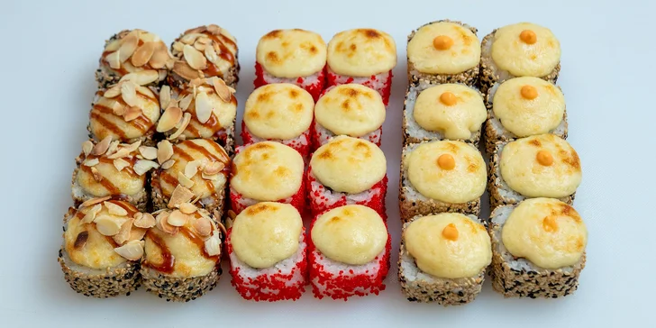 Sushi sety s až 40 kousky na odnos s sebou: s rybami, zapečené i se sýrem Philadelphia