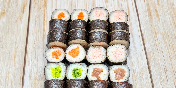 Sushi sety s až 40 kousky na odnos s sebou: s rybami, zapečené i se sýrem Philadelphia