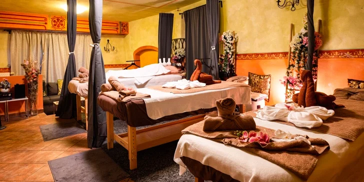 Božská relaxace: thajská relaxační a Bali masáž celého těla včetně párové varianty se saunou a sektem
