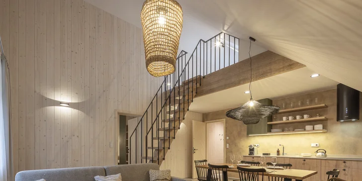 Luxusní dovolená v Jizerských horách: moderní apartmány až pro 7 osob, snídaně, privátní wellness