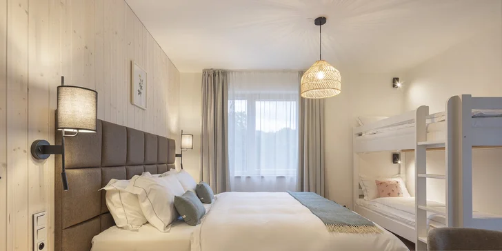 Luxusní dovolená v Jizerských horách: moderní apartmány až pro 7 osob, snídaně, privátní wellness