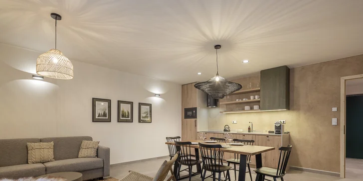 Luxusní dovolená v Jizerských horách: moderní apartmány až pro 7 osob, snídaně, privátní wellness