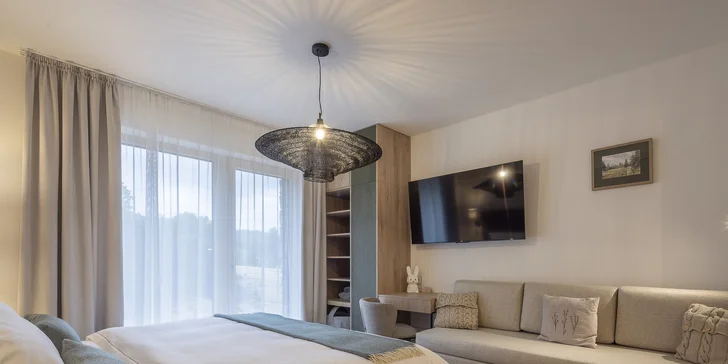 Luxusní dovolená v Jizerských horách: moderní apartmány až pro 7 osob, snídaně, privátní wellness