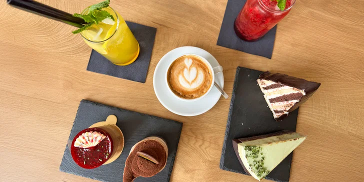Káva, dezert a domácí limonáda pro 1 nebo 2 osoby: tiramisu, větrník a další dobroty