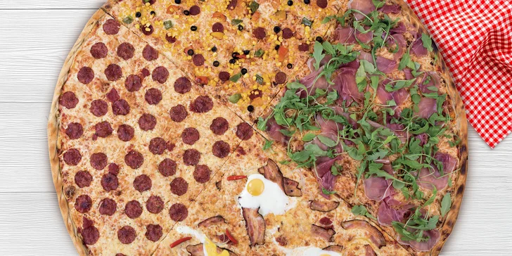 Obří křupavá pizza o průměru 100 cm podle výběru ze 32 druhů