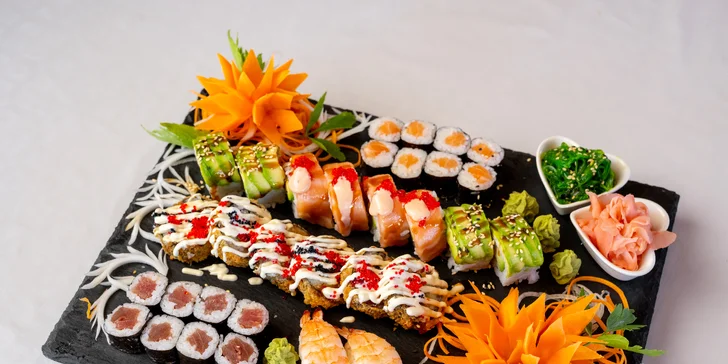 Pestré sushi sety: 20–48 kusů s rybami, krabem, úhořem i zeleninou