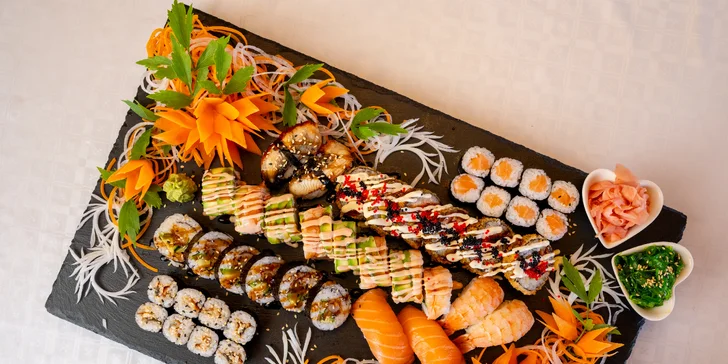 Pestré sushi sety: 20–48 kusů s rybami, krabem, úhořem i zeleninou