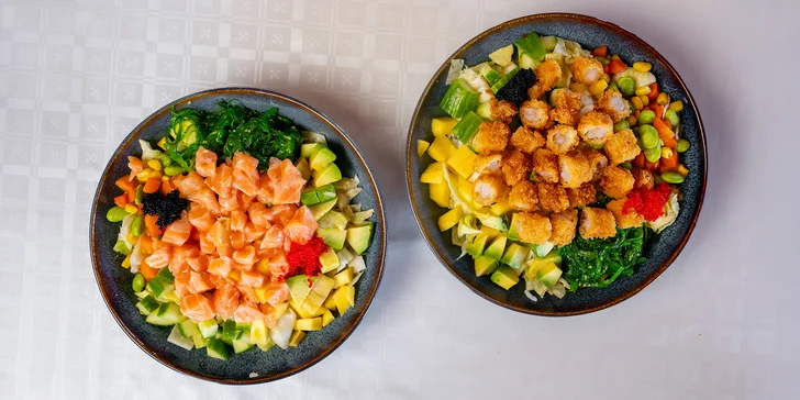 Poké dle výběru pro 1 či 2 osoby: tuňák, losos i krevety