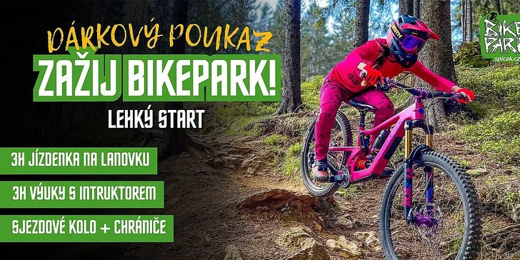 Tříhodinový kurz horského sjezdu na kole v Bikeparku Špičák pro děti i dospělé