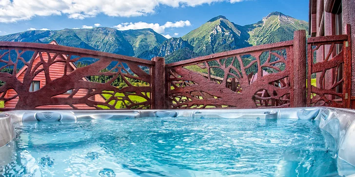 Pobyt s noblesou: luxusní chaty s výhledem na Belianské Tatry, vlastní sauna a jacuzzi na terase
