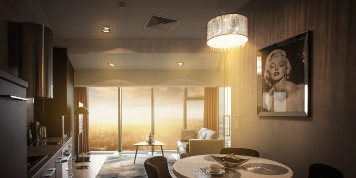 Luxusní apartmány ve Sky Tower: nejvyšší budova Wrocławi a nedávno i Polska, možnost jacuzzi