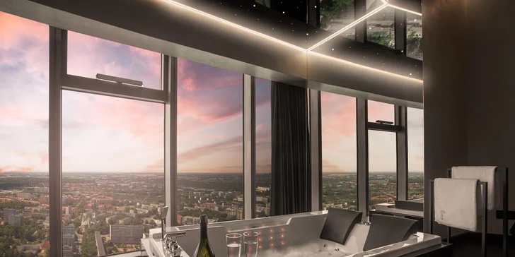 Luxusní apartmány ve Sky Tower: nejvyšší budova Wrocławi a nedávno i Polska, možnost jacuzzi