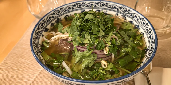 Degustační asijské menu v Litomyšli pro 2 osoby: polévka phở, krevety, knedlíčky gyoza a další