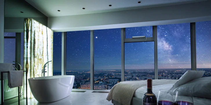 Luxusní apartmány ve Sky Tower: nejvyšší budova Wrocławi a nedávno i Polska, možnost jacuzzi