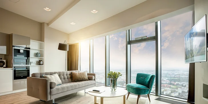 Luxusní apartmány ve Sky Tower: nejvyšší budova Wrocławi a nedávno i Polska, možnost jacuzzi