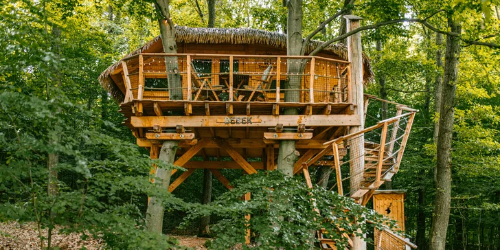 Domečky na stromě s výhledem na hrad Krásna Hôrka a snídaní z piknikového košíku servírovanou na terase