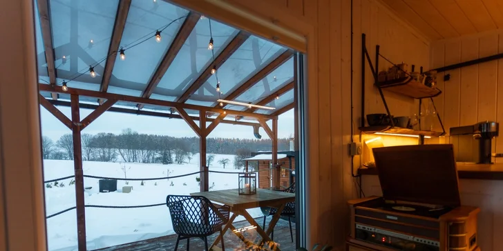 Luxusní maringotka za humny se saunou v přírodě nedaleko Bouzova a Javoříčských jeskyní