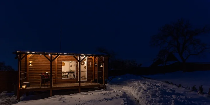 Luxusní maringotka za humny se saunou v přírodě nedaleko Bouzova a Javoříčských jeskyní