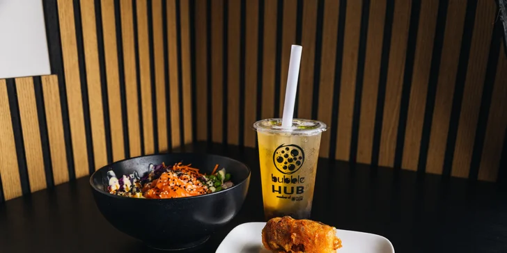Havajský poke bowl podle výběru ze 3 druhů a bubble tea na odnos s sebou