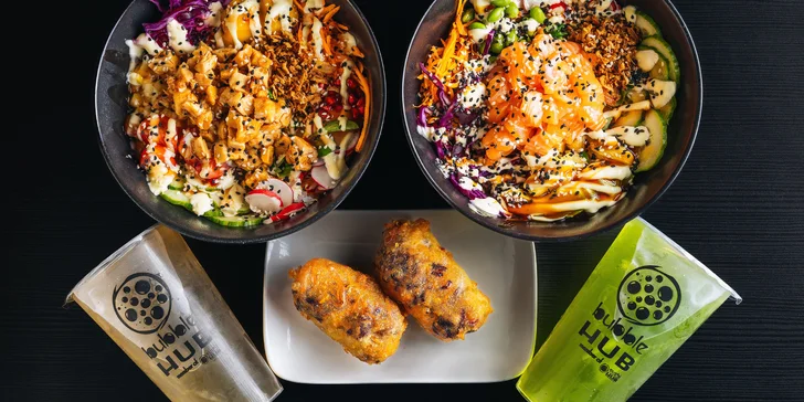 Havajský poke bowl podle výběru ze 3 druhů a bubble tea na odnos s sebou