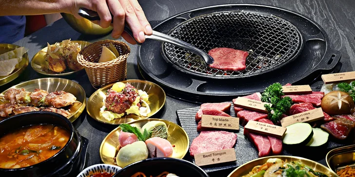 Prémiové BBQ all you can eat s hovězím wagyu: maso na gril a korejské speciality pro 1 až 2 osoby