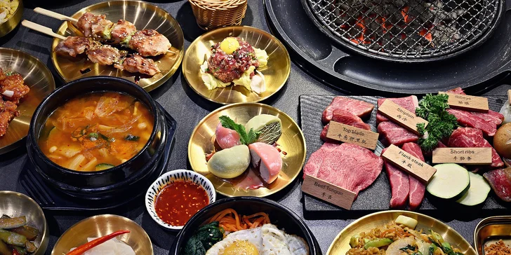 Prémiové BBQ all you can eat s hovězím wagyu: maso na gril a korejské speciality pro 1 až 2 osoby