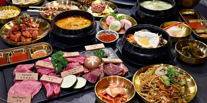Prémiové BBQ all you can eat s hovězím wagyu: maso na gril a korejské speciality pro 1 až 2 osoby