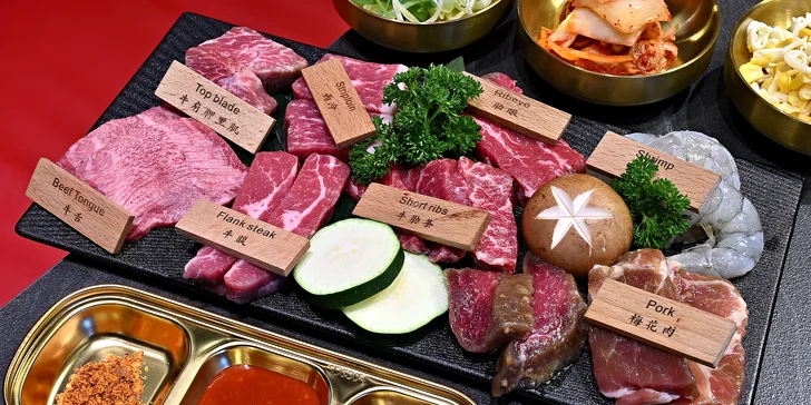 Prémiové BBQ all you can eat s hovězím wagyu: maso na gril a korejské speciality pro 1 až 2 osoby