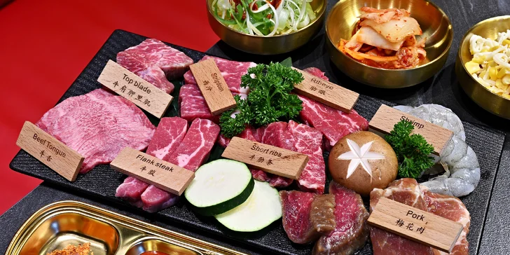 Prémiové BBQ all you can eat s hovězím wagyu: maso na gril a korejské speciality pro 1 až 2 osoby