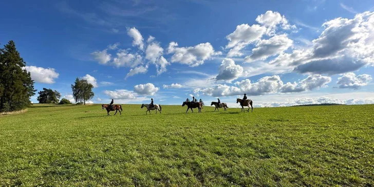 Až 120 min. vyjížďky na koni v přírodě či jízdárně i s focením pro 1 nebo 2 osoby