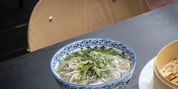 Degustační asijské menu v Litomyšli pro 2 osoby: polévka phở, krevety, knedlíčky gyoza a další