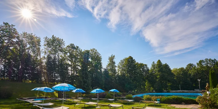 Krásný resort u lesní plovárny v Mladých Bukách na úpatí Krkonoš: koupání, turistika i lyžování na dosah