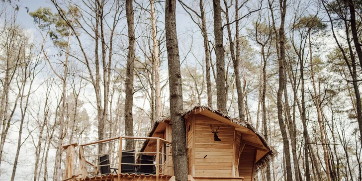 Romantika nebo rodinné dobrodružství v domečku na stromě v Bojnicích, snídaně v ceně