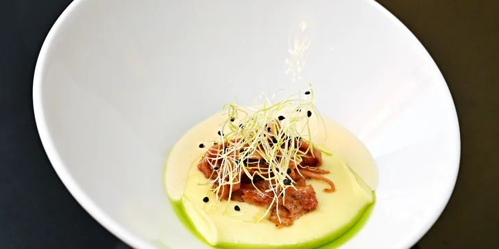 3–5chod. menu dle výběru pro 2 v Grandhotelu Bohemia: konfitované kachní prso, pstruh i dort