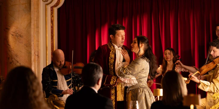 Tříchodové menu, nápoje a koncert Mozartovy hudby v krásném sále Boccaccio