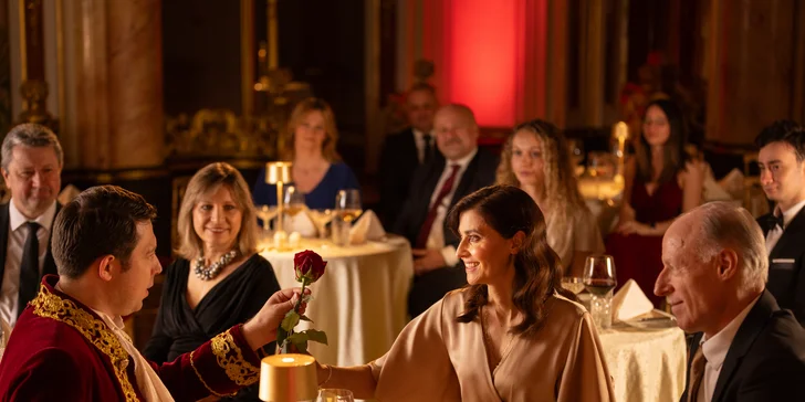 Tříchodové menu, nápoje a koncert Mozartovy hudby v krásném sále Boccaccio