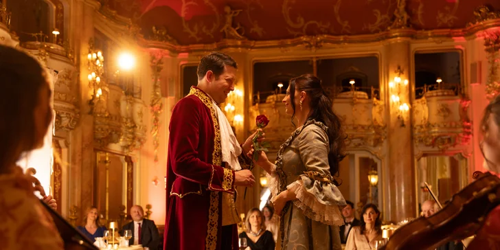 Tříchodové menu, nápoje a koncert Mozartovy hudby v krásném sále Boccaccio