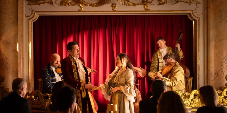 Tříchodové menu, nápoje a koncert Mozartovy hudby v krásném sále Boccaccio