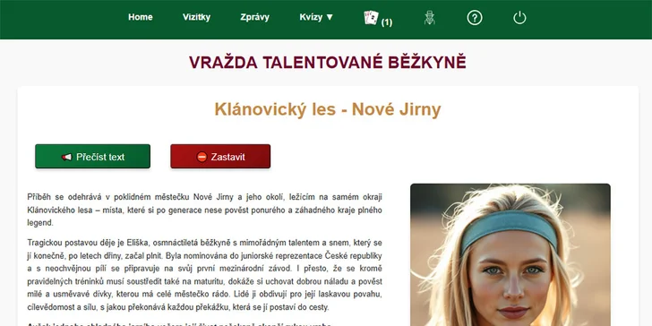 Online detektivní hra: Vražda talentované běžkyně, vč. výslechů a analýzy stop
