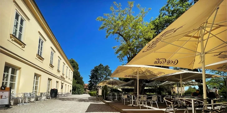 Dovolená v Zámeckém hotelu Lednice: terasa s výhledem na zámek, snídaně či polopenze a víno