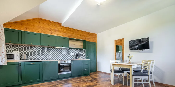 Šumavská Modrava: vybavené apartmány pro dva či rodinu, vč. polopenze i privátního wellness