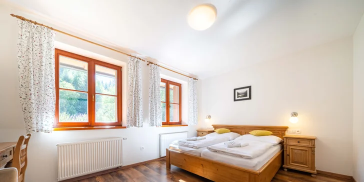 Šumavská Modrava: vybavené apartmány pro dva či rodinu, vč. polopenze i privátního wellness