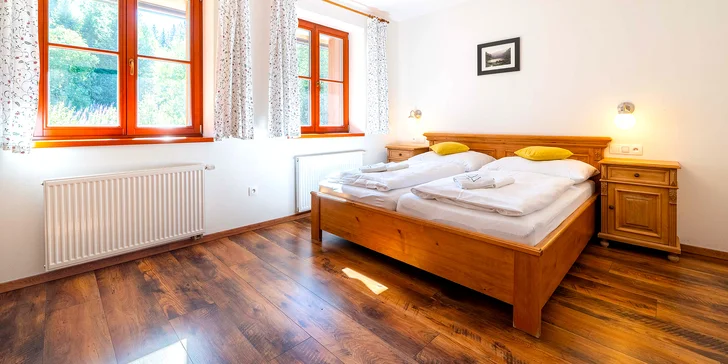 Šumavská Modrava: vybavené apartmány pro dva či rodinu, vč. polopenze i privátního wellness