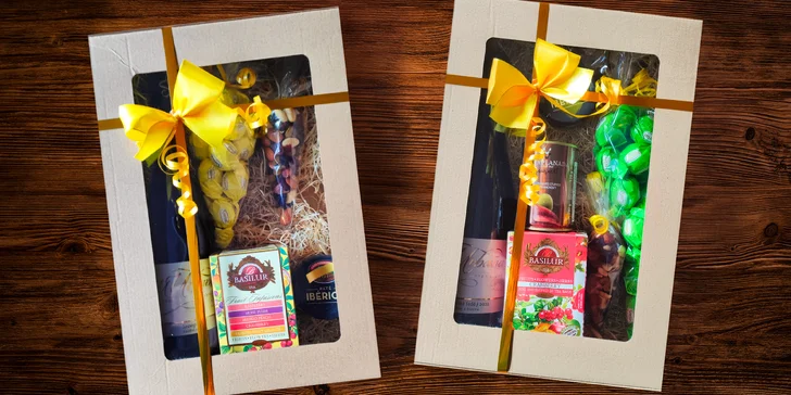 Balíčky pro gurmány: přívlastkové víno, čokoláda, paštika a ořechy nebo olivy